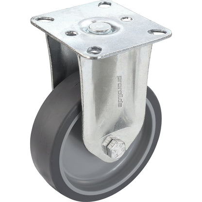 Set of thermoplastic rubber tyres, with mounting plate, 2 swivel castors with double stops and 2 fixed castors, wheel Ø x width 125 x 32 mm.