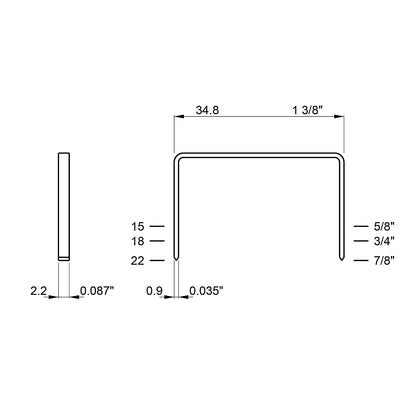 Staples for stationary stapling machines, manual carton staplers for joining cardboard, pack of 20000, 18 mm leg length.