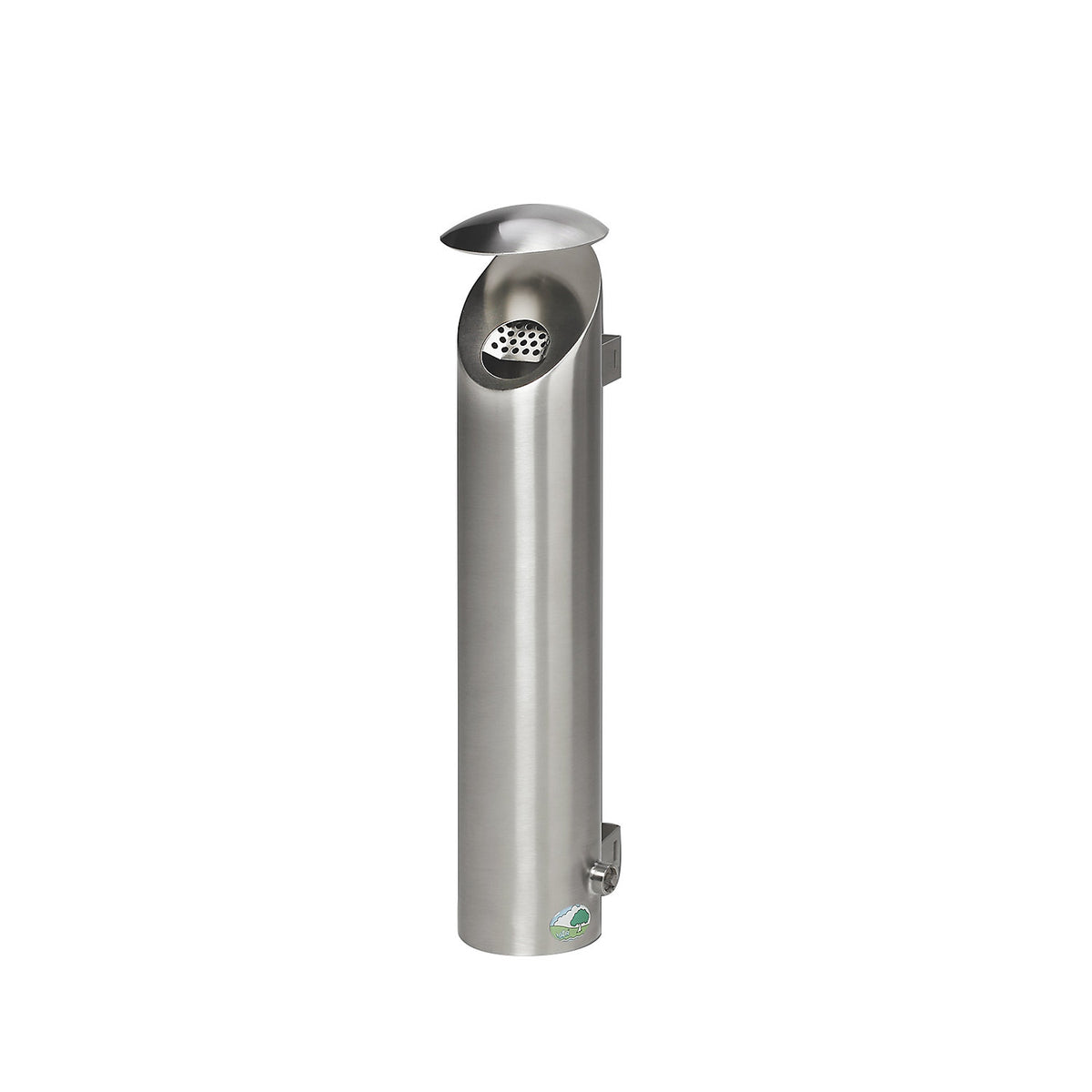 Stainless steel wall ashtray, lockable, 2.5 l, HxØ 530 x 180 mm, brushed.