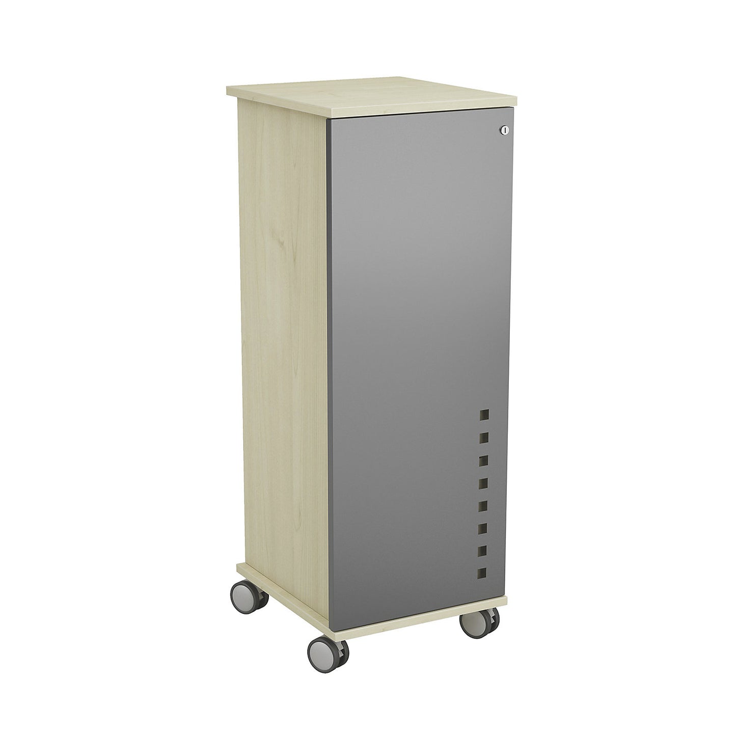 Office and media caddy, with 2 compartments, 2 drawers, 1 extendable countertop, beech finish.