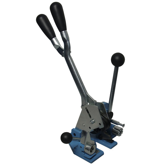 Tensioning and sealing tool for PP strapping, manual, with quick tensioning mechanism, for strap width 16 mm.