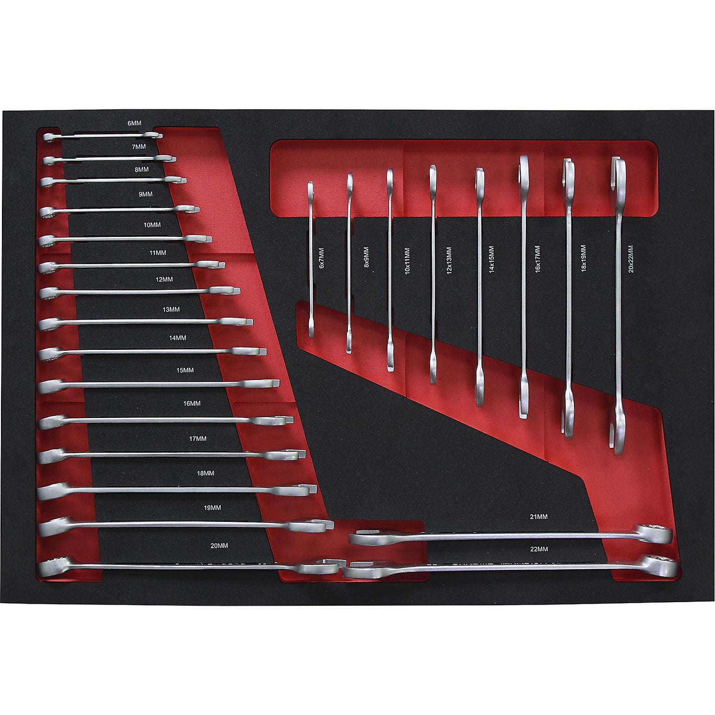 Tool shadow boards, box/ring spanner set, for WxD 570 x 410 mm, 25-piece.
