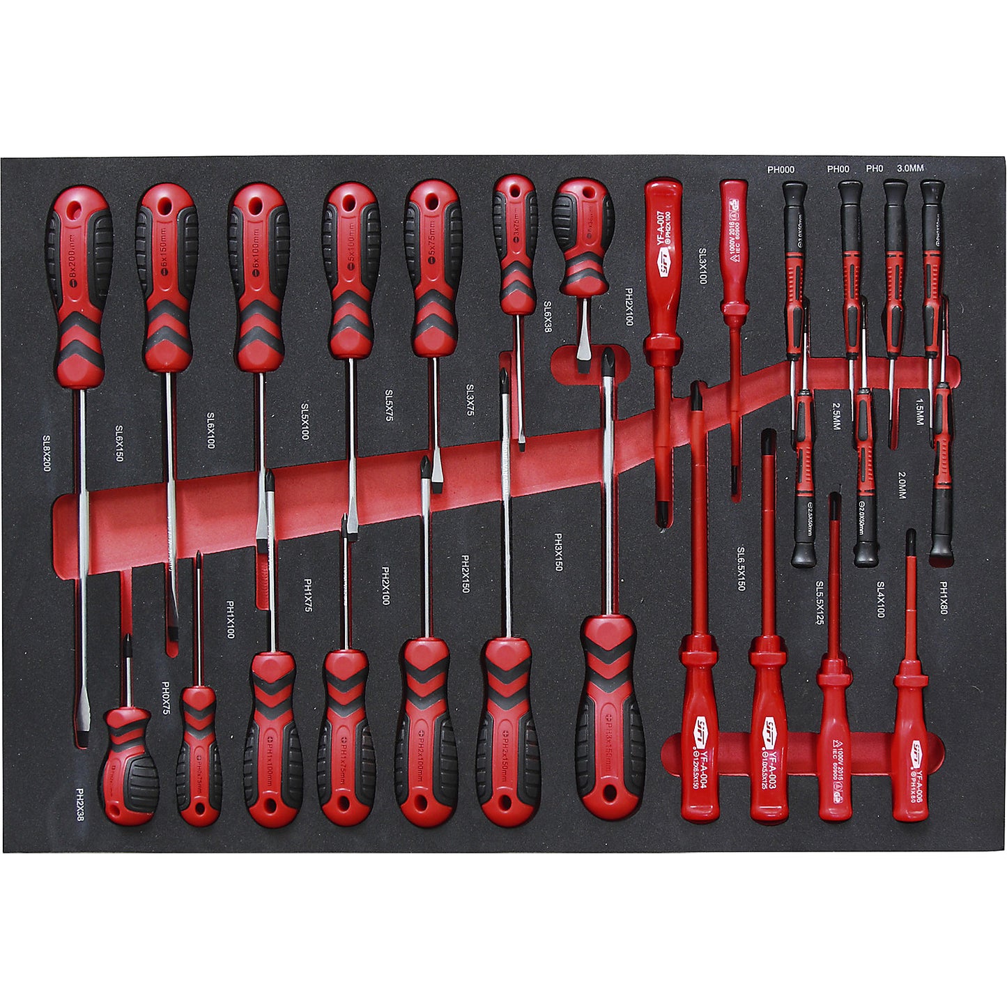 Tool shadow boards, screwdriver set, for WxD 536 x 410 mm, 21-piece.