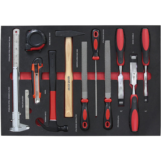 Tool shadow boards, universal tool set, for WxD 536 x 410 mm, 13 pieces.