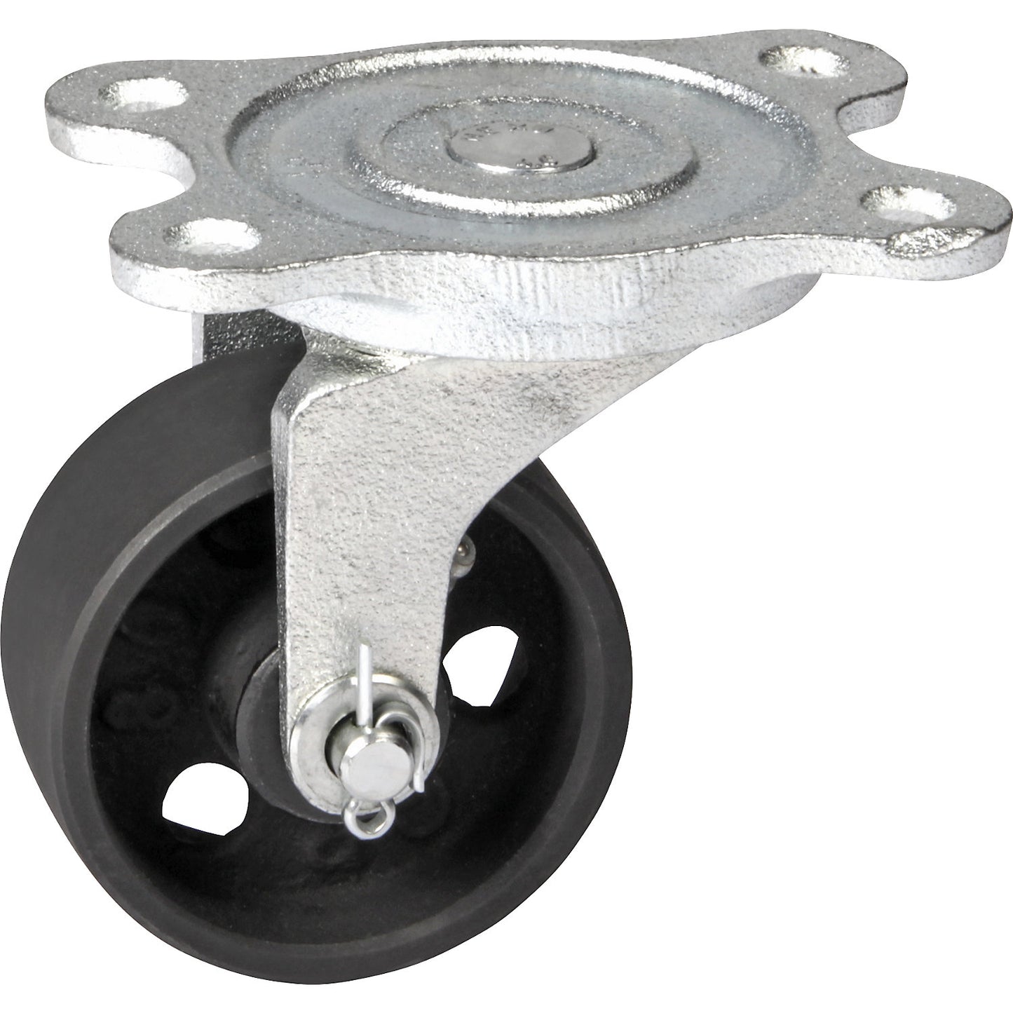 Grey cast iron wheel, annealed cast iron housing, wheel Ø x width 80 x 35 mm, swivel castor with plain bearings.