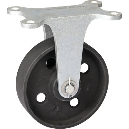 Grey cast iron wheel, annealed cast iron housing, wheel Ø x width 200 x 50 mm, fixed castor with plain bearing.
