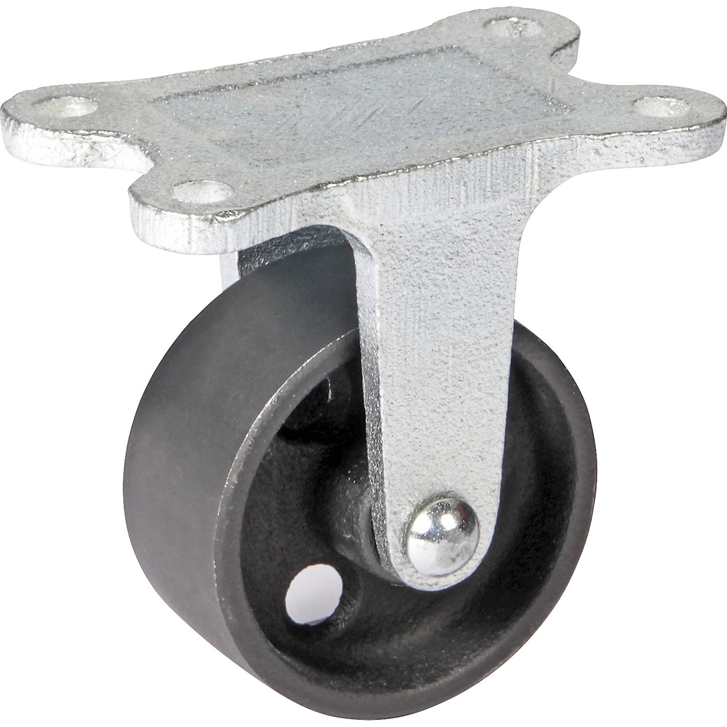 Grey cast iron wheel, annealed cast iron housing, wheel Ø x width 65 x 30 mm, fixed castor with plain bearing.