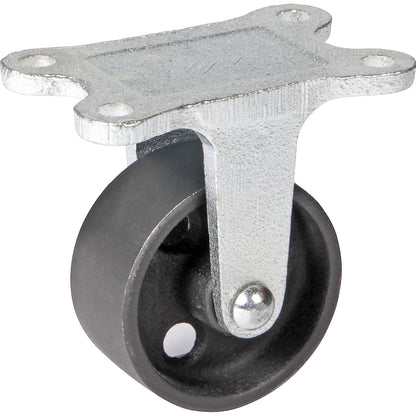 Grey cast iron wheel, annealed cast iron housing, wheel Ø x width 65 x 30 mm, fixed castor with plain bearing.