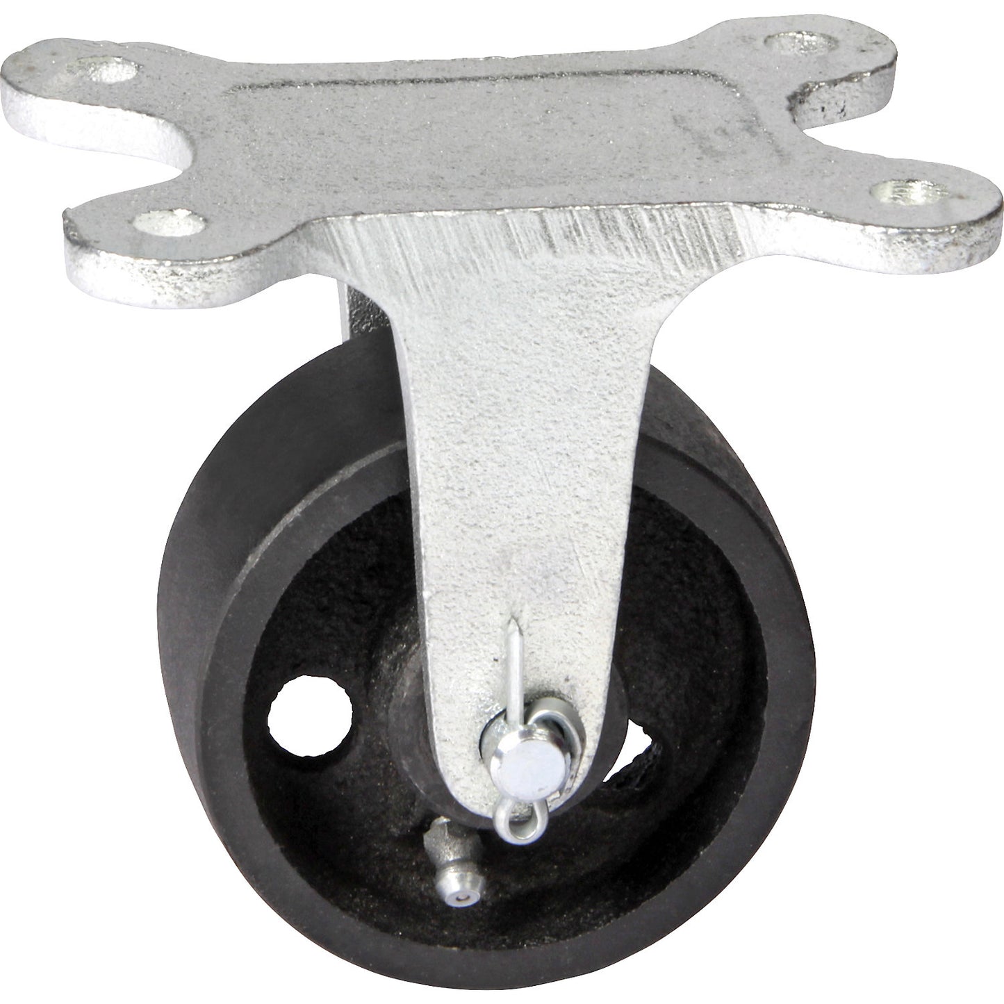 Grey cast iron wheel, annealed cast iron housing, wheel Ø x width 80 x 35 mm, fixed castor with plain bearing.