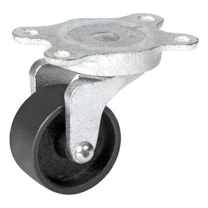 Grey cast iron wheel, annealed cast iron housing, wheel Ø x width 50 x 25 mm, swivel castor with plain bearings.
