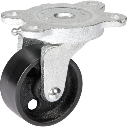 Grey cast iron wheel, annealed cast iron housing, wheel Ø x width 65 x 30 mm, swivel castor with plain bearings.