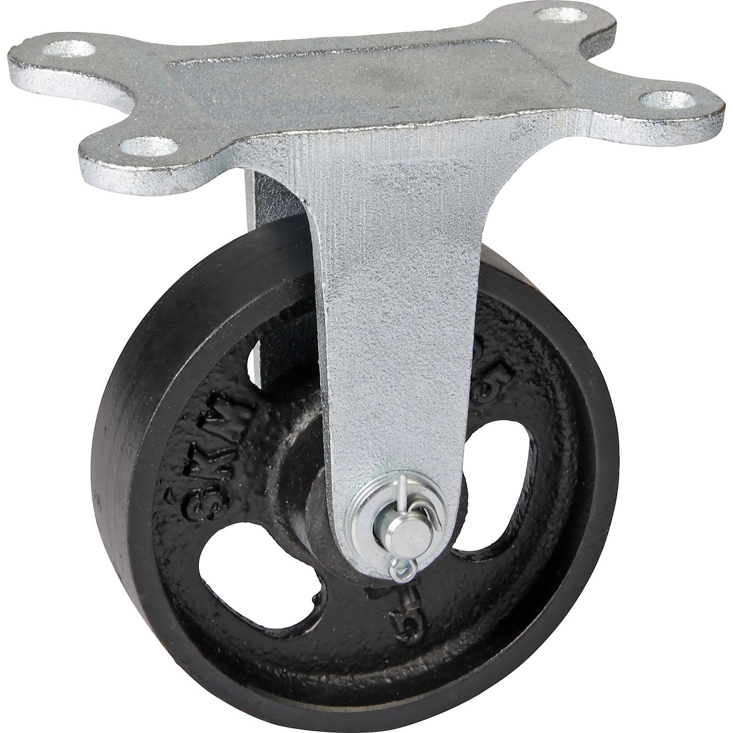 Grey cast iron wheel, annealed cast iron housing, wheel Ø x width 125 x 35 mm, fixed castor with plain bearing.