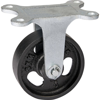 Grey cast iron wheel, annealed cast iron housing, wheel Ø x width 125 x 35 mm, fixed castor with roller bearing.