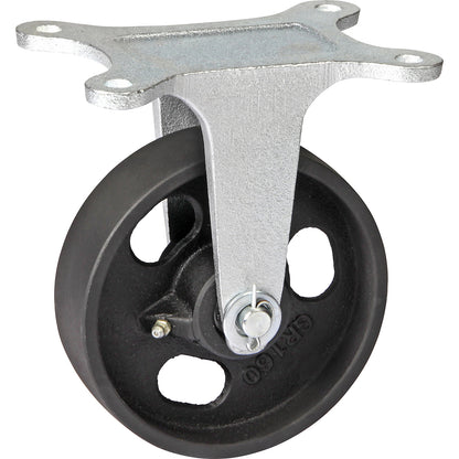 Grey cast iron wheel, annealed cast iron housing, wheel Ø x width 160 x 48 mm, fixed castor with roller bearing.