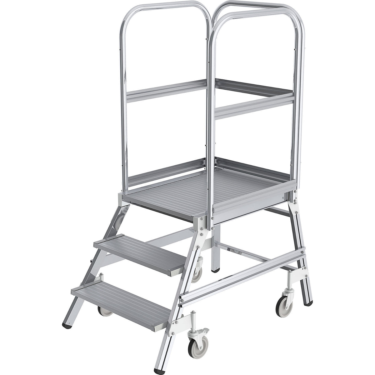 Platform steps with single sided access, platform and steps made of light alloy, 3 steps inclusive platforms.