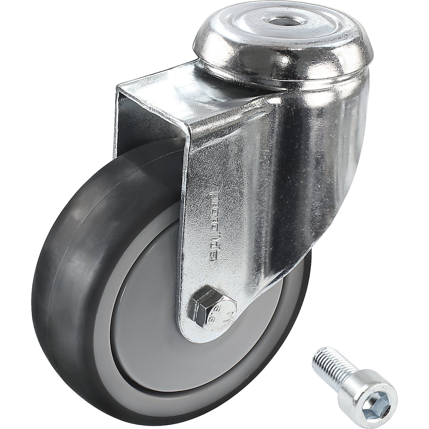 Rubber tyre, thermoplastic, with threaded pin, wheel Ø x width 50 x 18 mm, swivel castor.