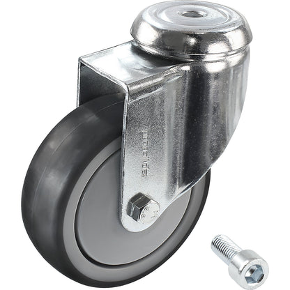 Rubber tyre, thermoplastic, with threaded pin, wheel Ø x width 50 x 18 mm, swivel castor.