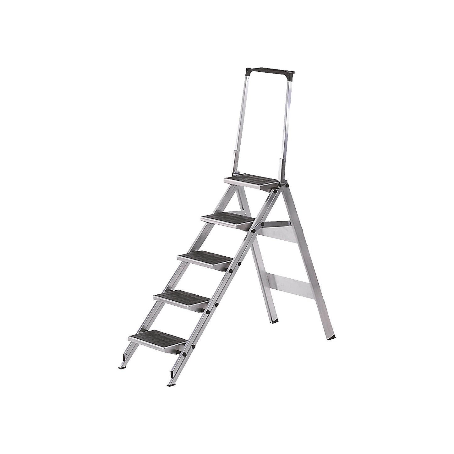 Aluminium folding steps, aluminium steps with PVC coating, with safety rail, 5 steps.