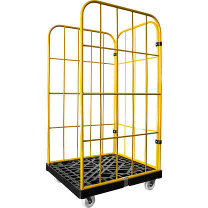 Roll container, 3-sided, height 1545 mm, jet black / daffodil yellow.