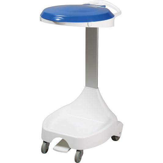 Pedal operated waste sack stand with castors, with 2 fixed castors, 2 swivel castors, blue.