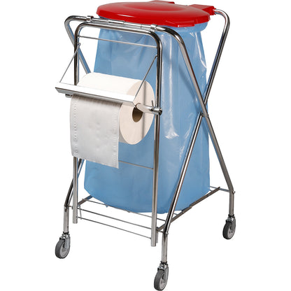 Hygienic waste sack stand, for capacity 120 l, round holding frame, red, height 1020 mm.