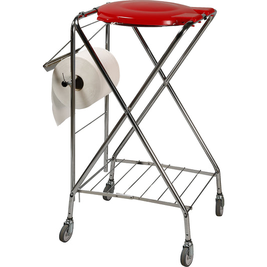 Hygienic waste sack stand, for capacity 120 l, round holding frame, red, height 1020 mm.
