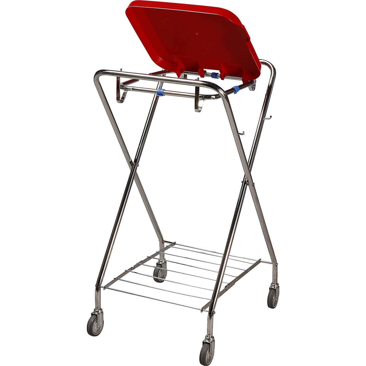 Hygienic waste sack stand, for capacity 120 l, square holding frame, red, height 1030 mm.