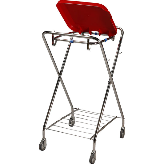 Hygienic waste sack stand, for capacity 120 l, square holding frame, red, height 1030 mm.