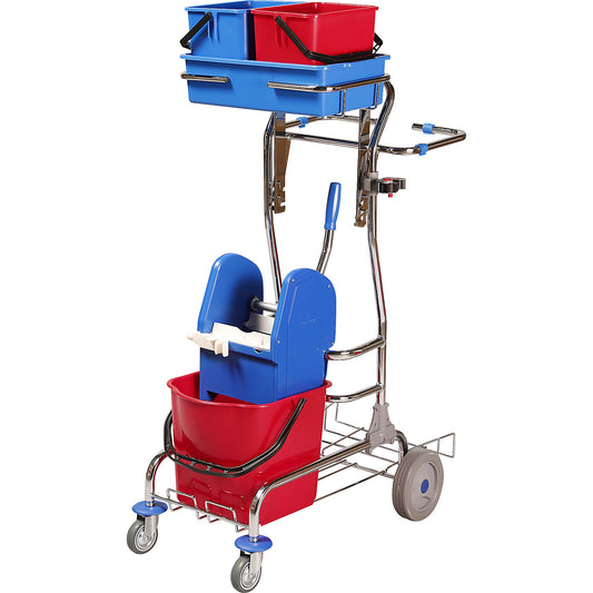 Cleaning and service trolley, LxWxH 750 x 460 x 1220 mm, chrome plated.