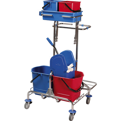 Cleaning trolley set, LxWxH 750 x 650 x 1220 mm, chrome plated, wide wipe mop set.