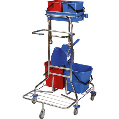 Cleaning trolley set, LxWxH 750 x 650 x 1220 mm, chrome plated, floor mop set.