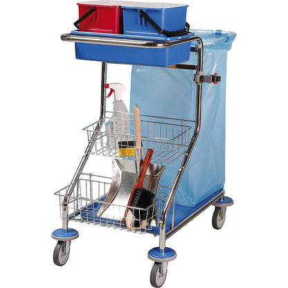 Cleaning and service trolley, LxWxH 850 x 530 x 1050 mm, chrome plated.