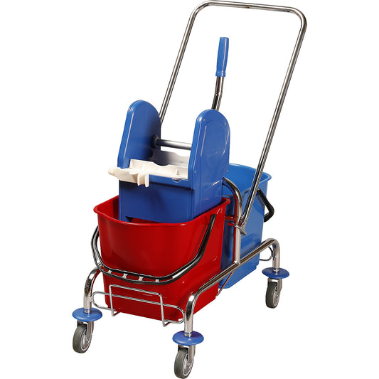 Wet mop trolley, 2 x 15 l double mobile buckets, push handle, floor mop set.