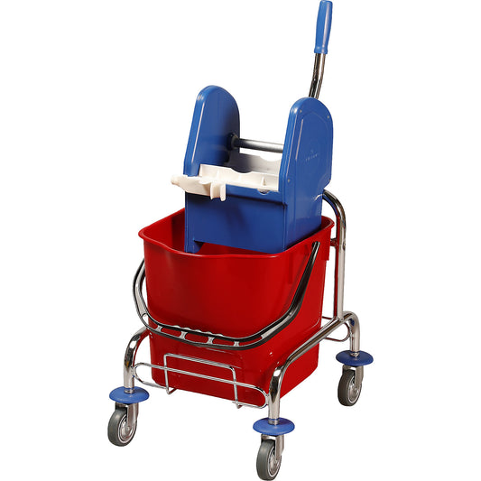 Wet mop trolley, 1 x 25 l single mobile bucket, professional mop wringer.