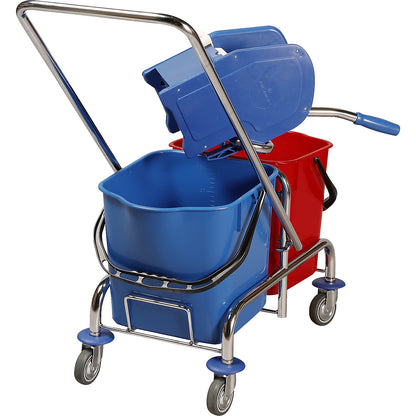 Wet mop trolley, 2 x 25 l mobile buckets, swivelling mop wringer, floor mop set.
