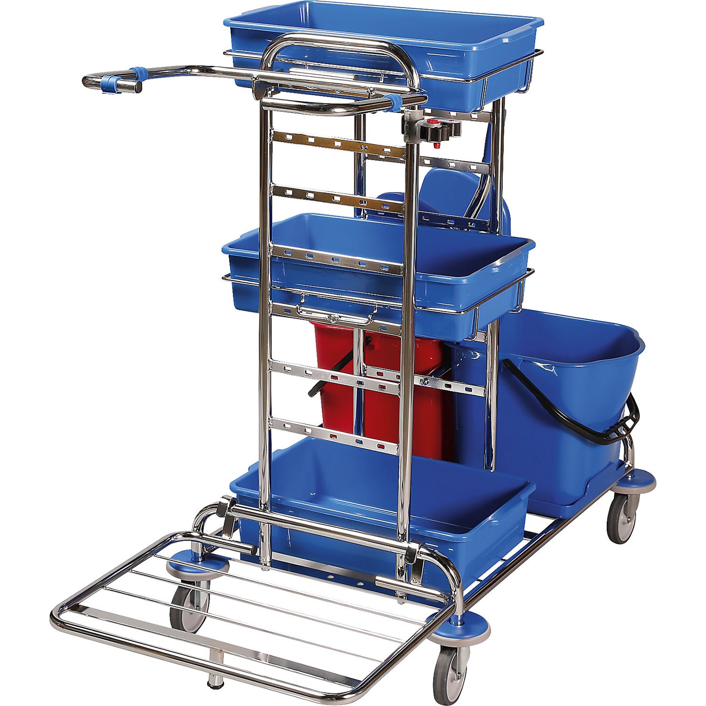 Cleaning trolley set, LxWxH 1050 x 580 x 1100 mm, 3 plastic trays, 10 mops, floor mop set.