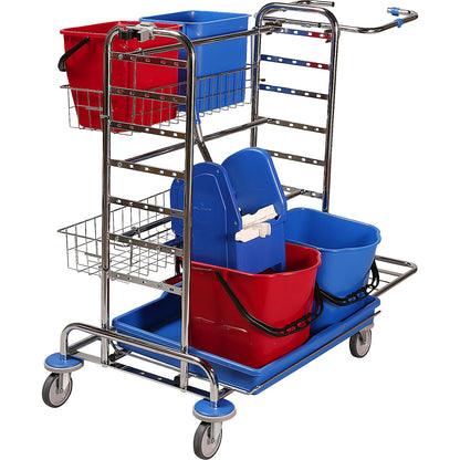 Cleaning trolley set, LxWxH 1130 x 670 x 1100 mm, 2 wire baskets, 10 mops, floor mop set.