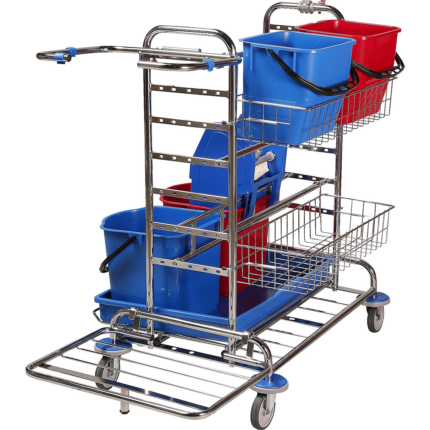 Cleaning trolley set, LxWxH 1130 x 670 x 1100 mm, 2 wire baskets, 10 mops, floor mop set.