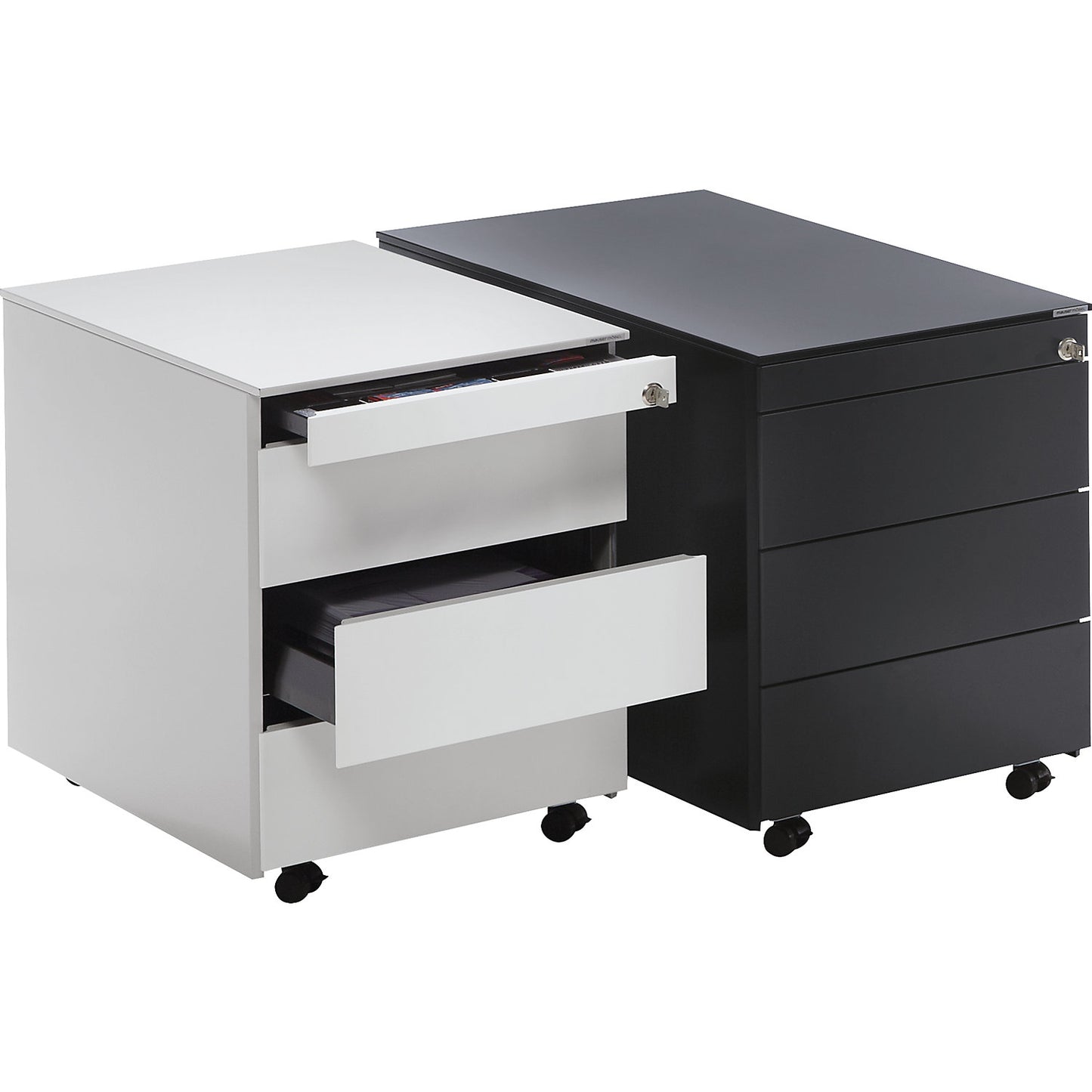 Drawer pedestal with castors, HxD 570 x 600 mm, steel top, 3 drawers, light grey.