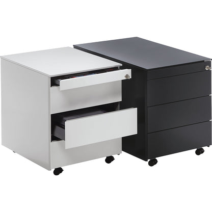 Drawer pedestal with castors, HxD 570 x 600 mm, steel top, 3 drawers, light grey.