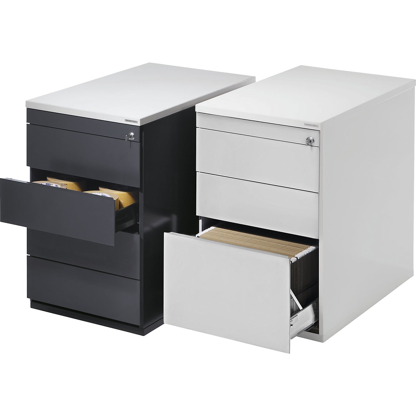 Drawer pedestal, HxD 720 x 800 mm, 4 drawers, light grey / light grey / light grey.