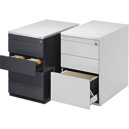 Drawer pedestal, HxD 720 x 800 mm, 4 drawers, pure white / white aluminium / maple.