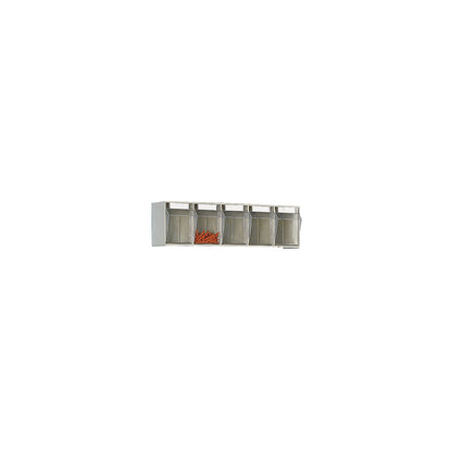 Visual storage container system, housing HxWxD 164 x 600 x 133 mm, 5 bins, sand beige.