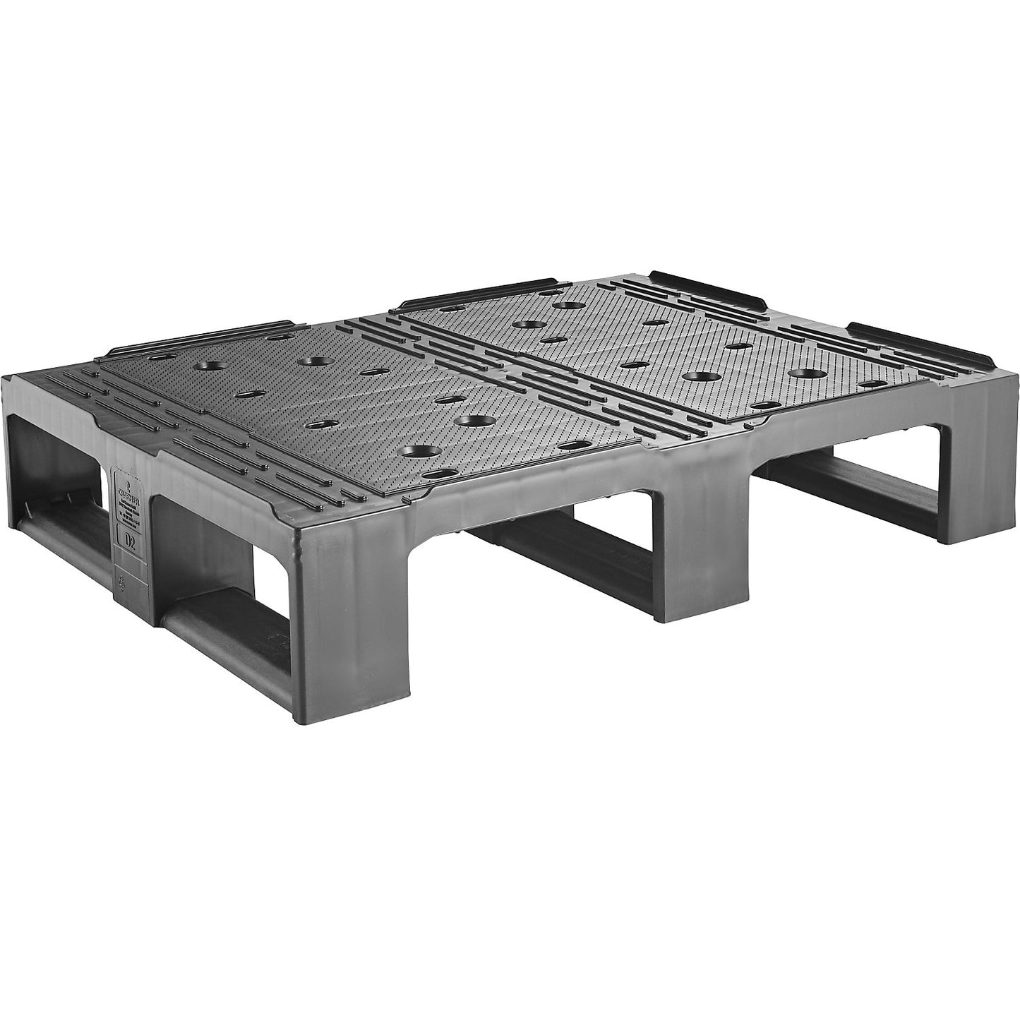Plastic half pallet, black, 1+ items.