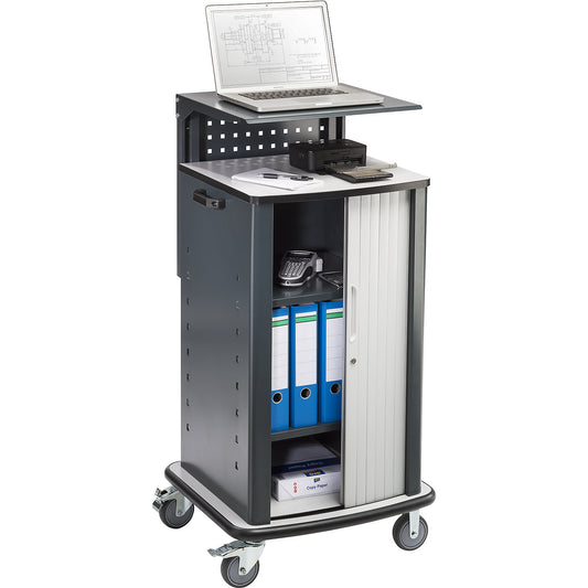 Laptop and equipment trolleys, with roller shutter, charcoal RAL 7016.