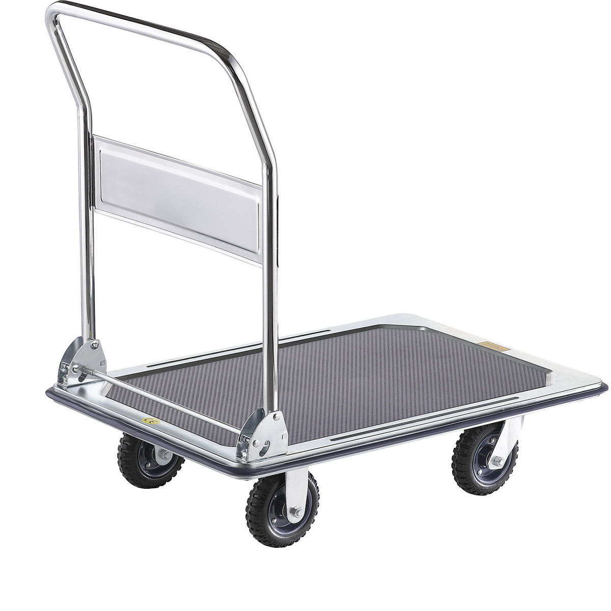 Professional platform truck, max. load 300 kg, zinc plated / chrome plated, solid rubber tyres.