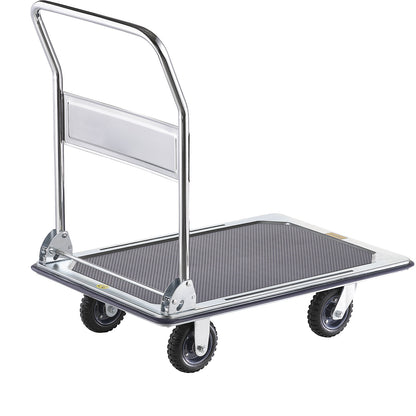 Professional platform truck, max. load 300 kg, zinc plated / chrome plated, solid rubber tyres.