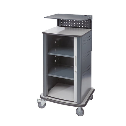 Laptop and equipment trolleys, with roller shutter, charcoal RAL 7016.