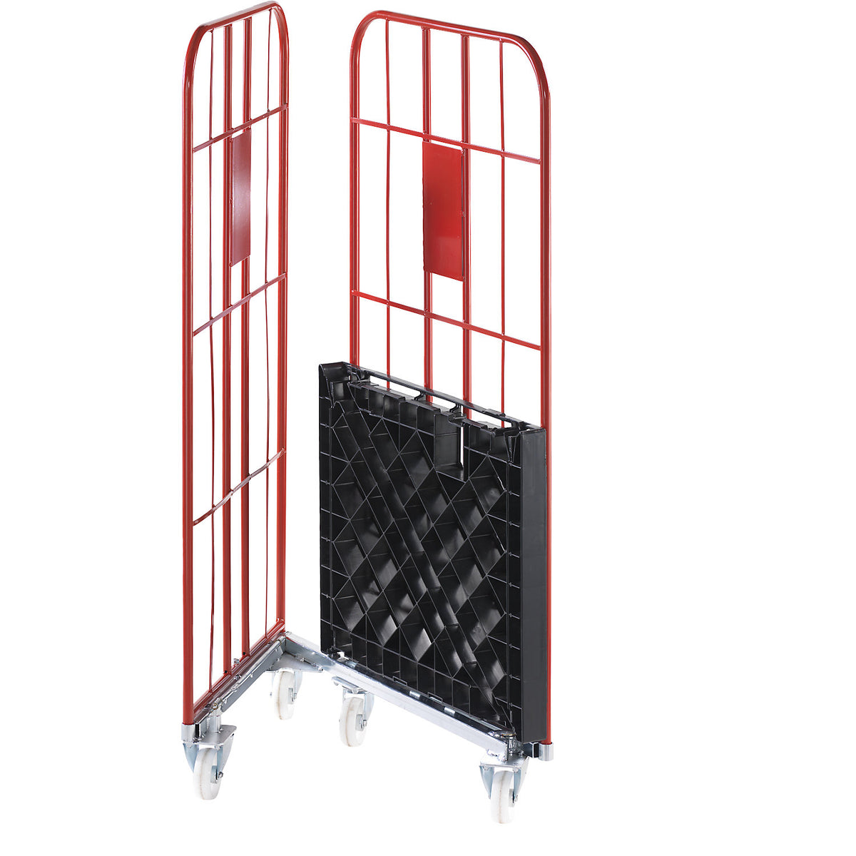 V roll container, nestable, 2-sided, flame red RAL 3000.
