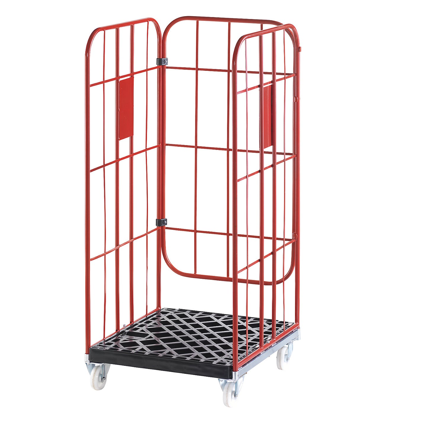 V roll container, nestable, 3-sided, flame red RAL 3000.